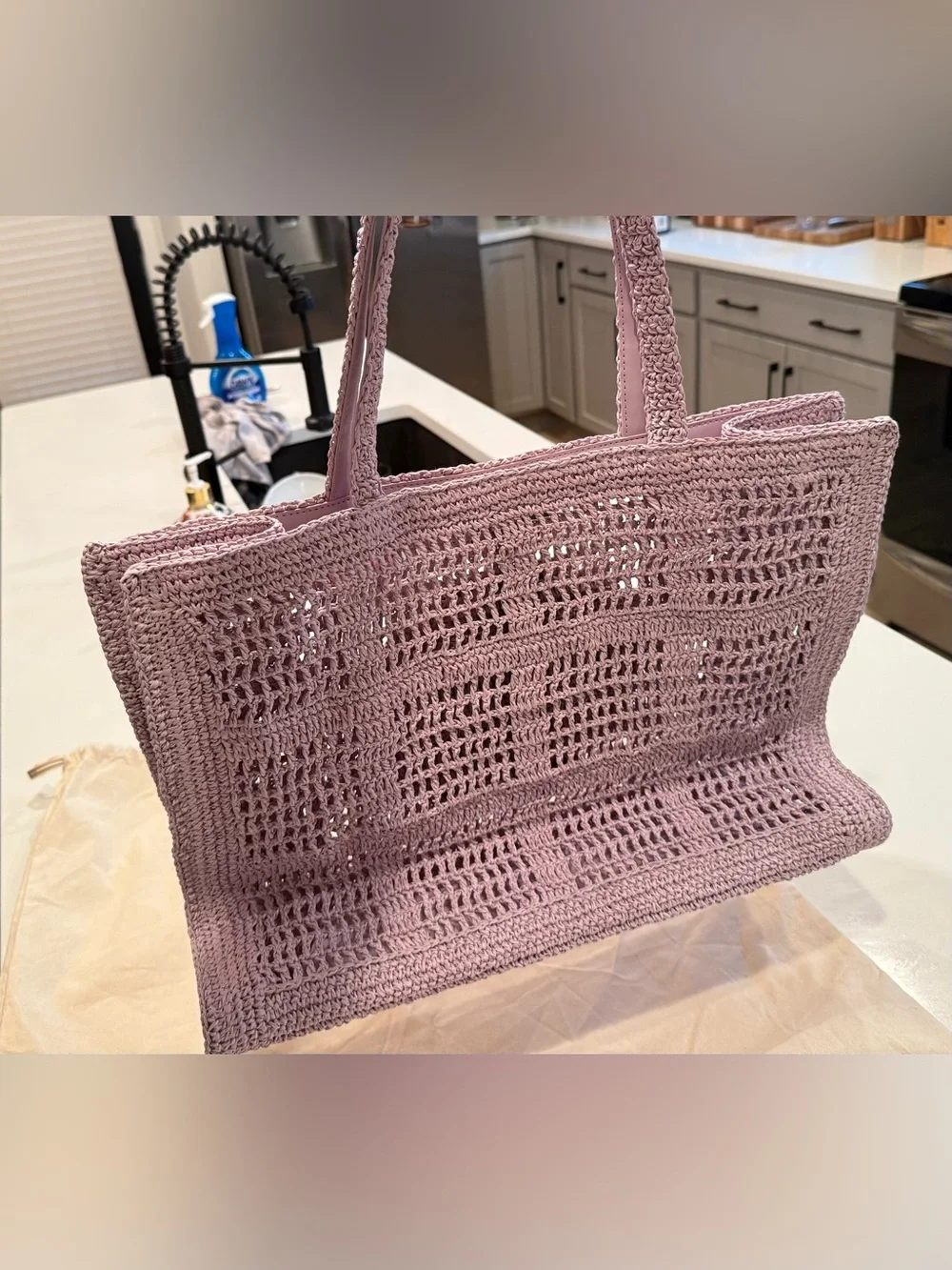 Tory Burch Lavender Hand Crochet Large Tote with Logo